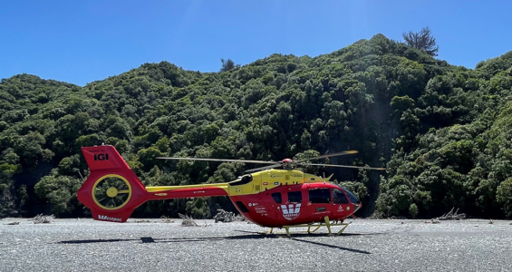 Helicopter on the beach at Gore Bay