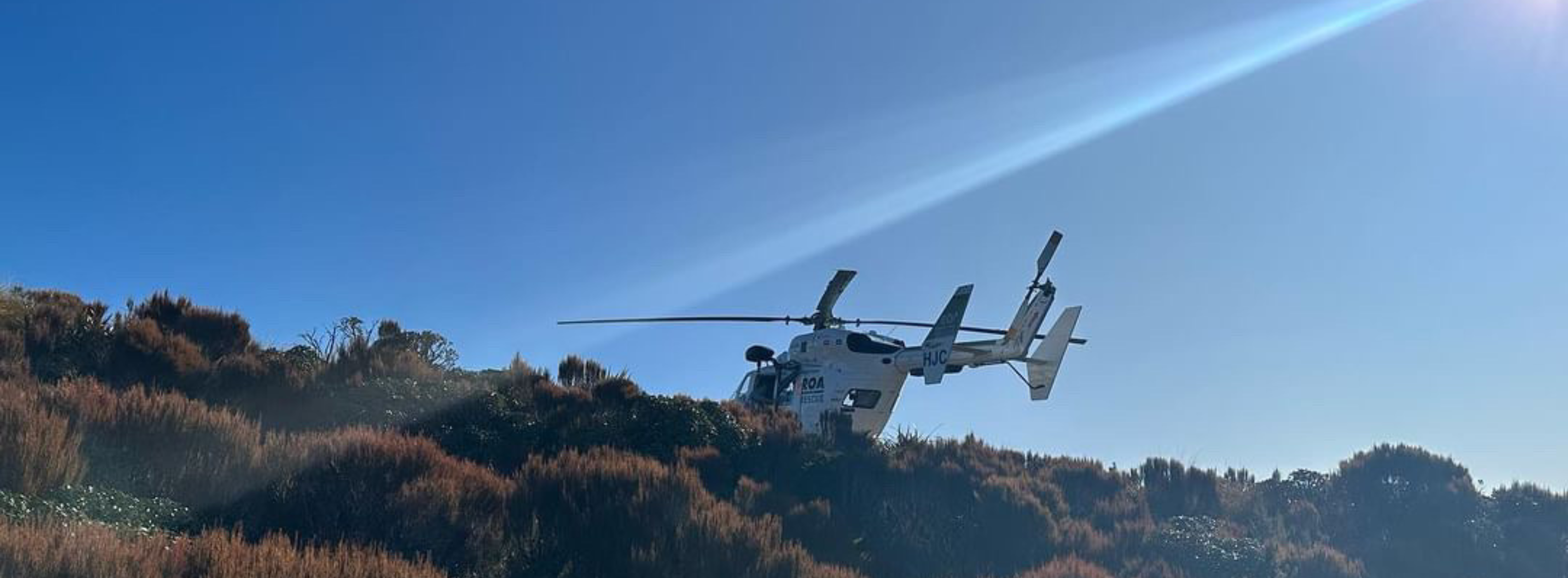 Helicopter landed on the tussock