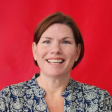 head shot red background