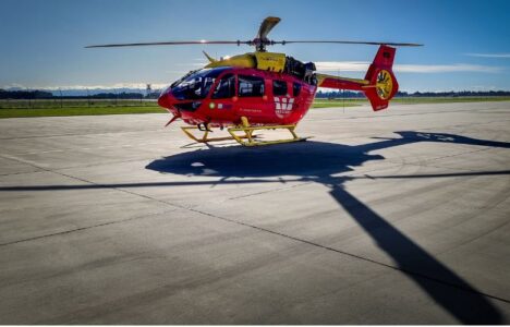 Red Rescue helicopter on the tarmac