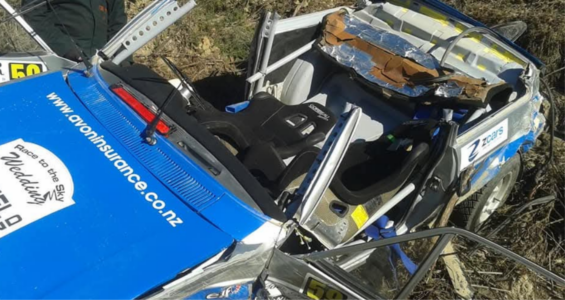 Les Summerfield's rally car after the crash