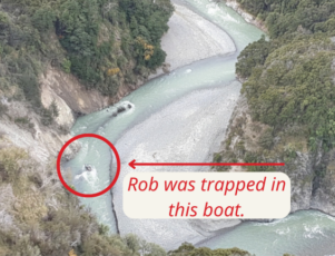 An image of the jet boat where Rob was trapped