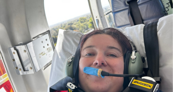 A picture of Zoey in the rescue helicopter